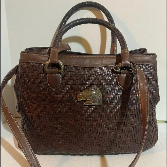 Barry kieselstein cord dark brown woven leather satchel bag - Picture 1 of 14